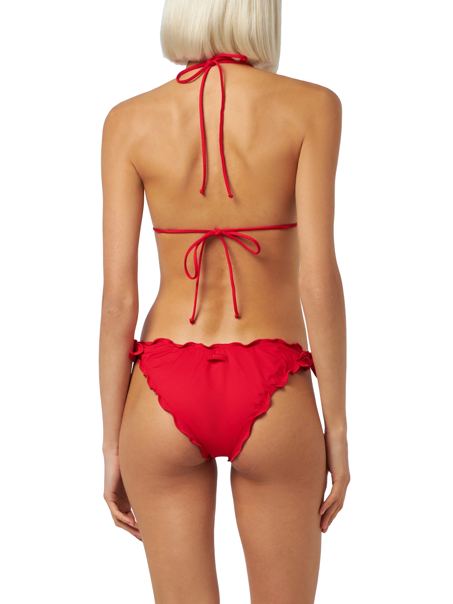 Woman red classic triangle bikini Sagittarius Moon