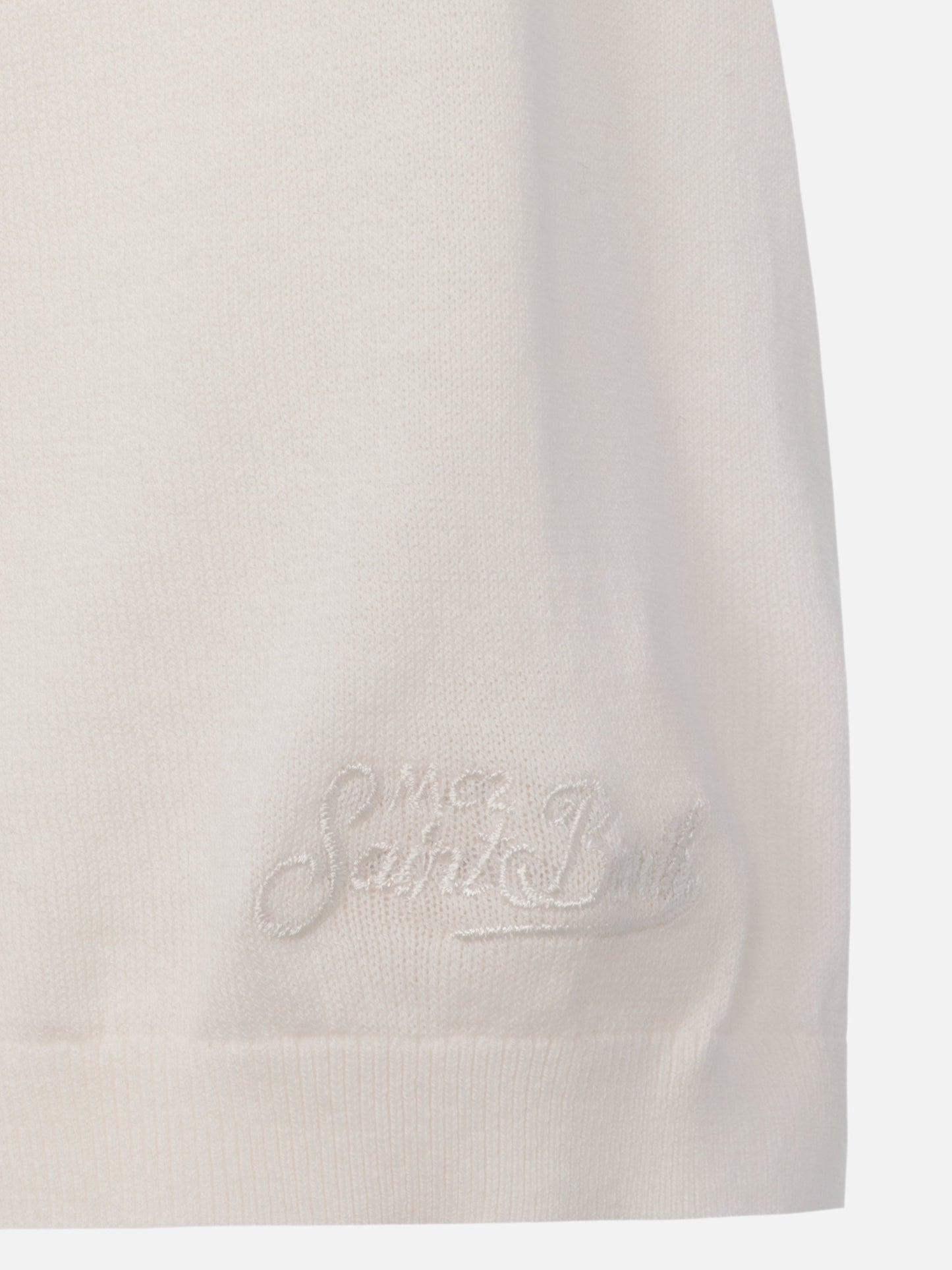 Sloan white buttonless knitted polo shirt
