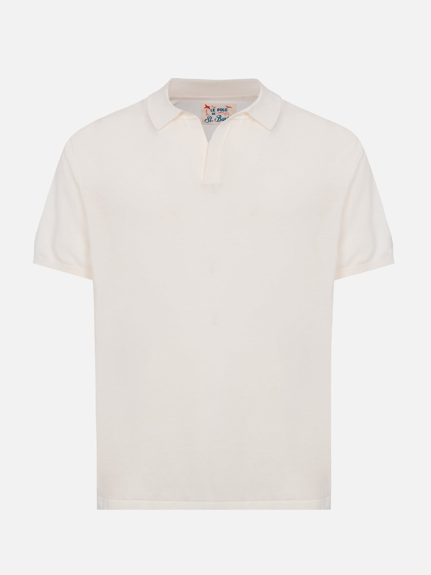 Sloan white buttonless knitted polo shirt