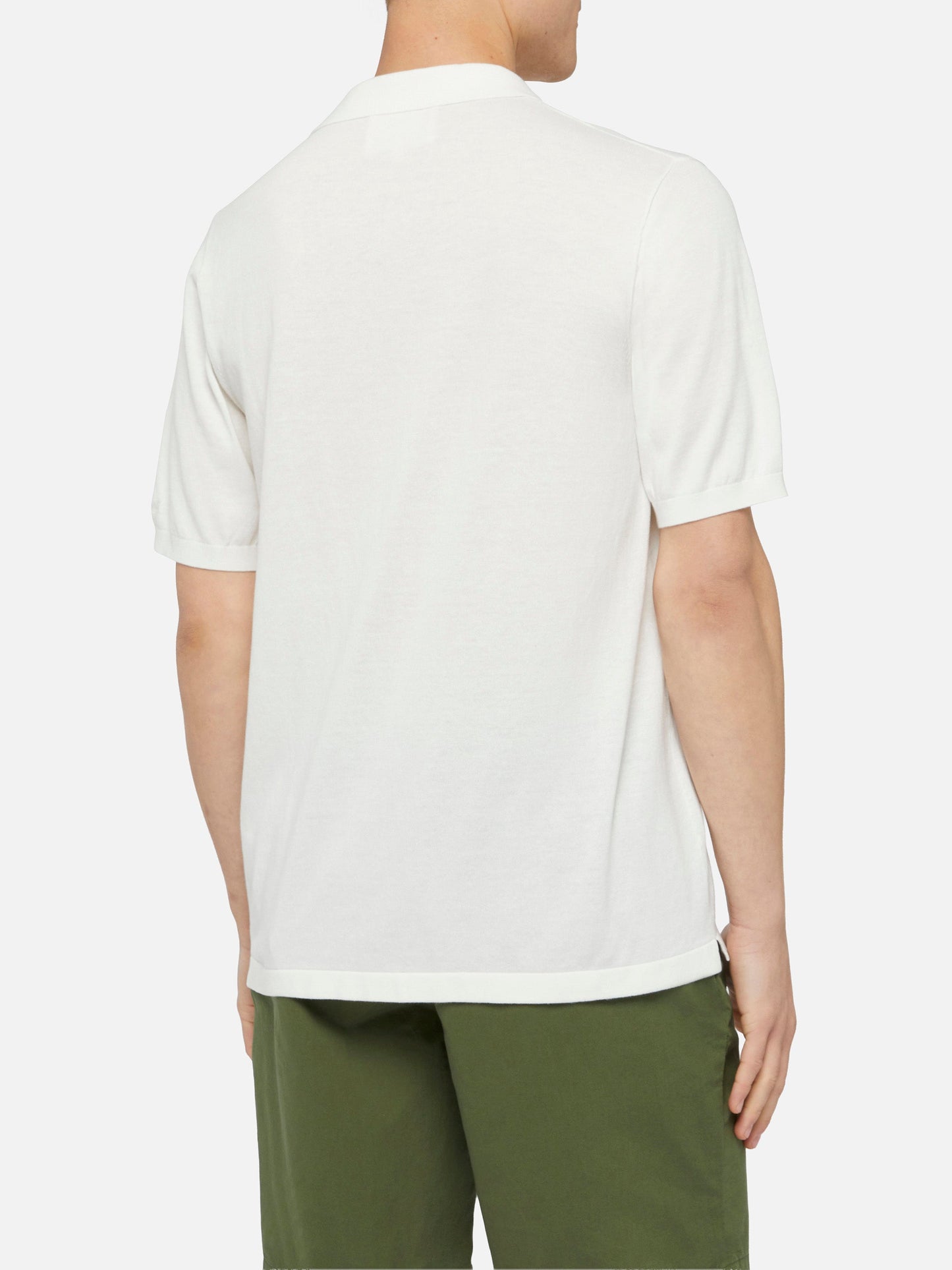 Sloan white buttonless knitted polo shirt
