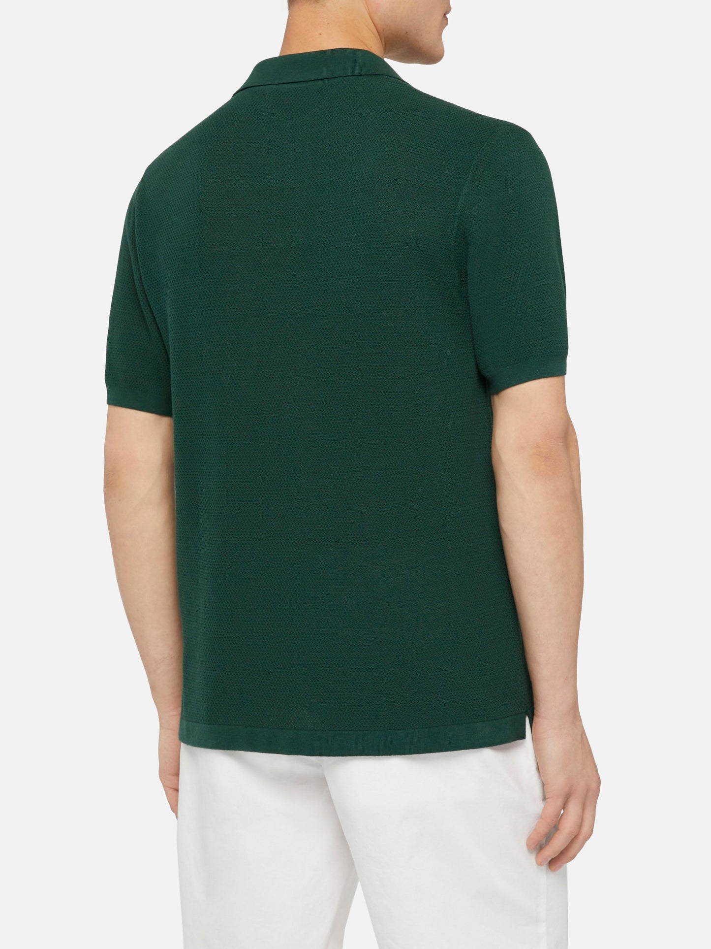 Sloan green buttonless mesh knitted polo shirt