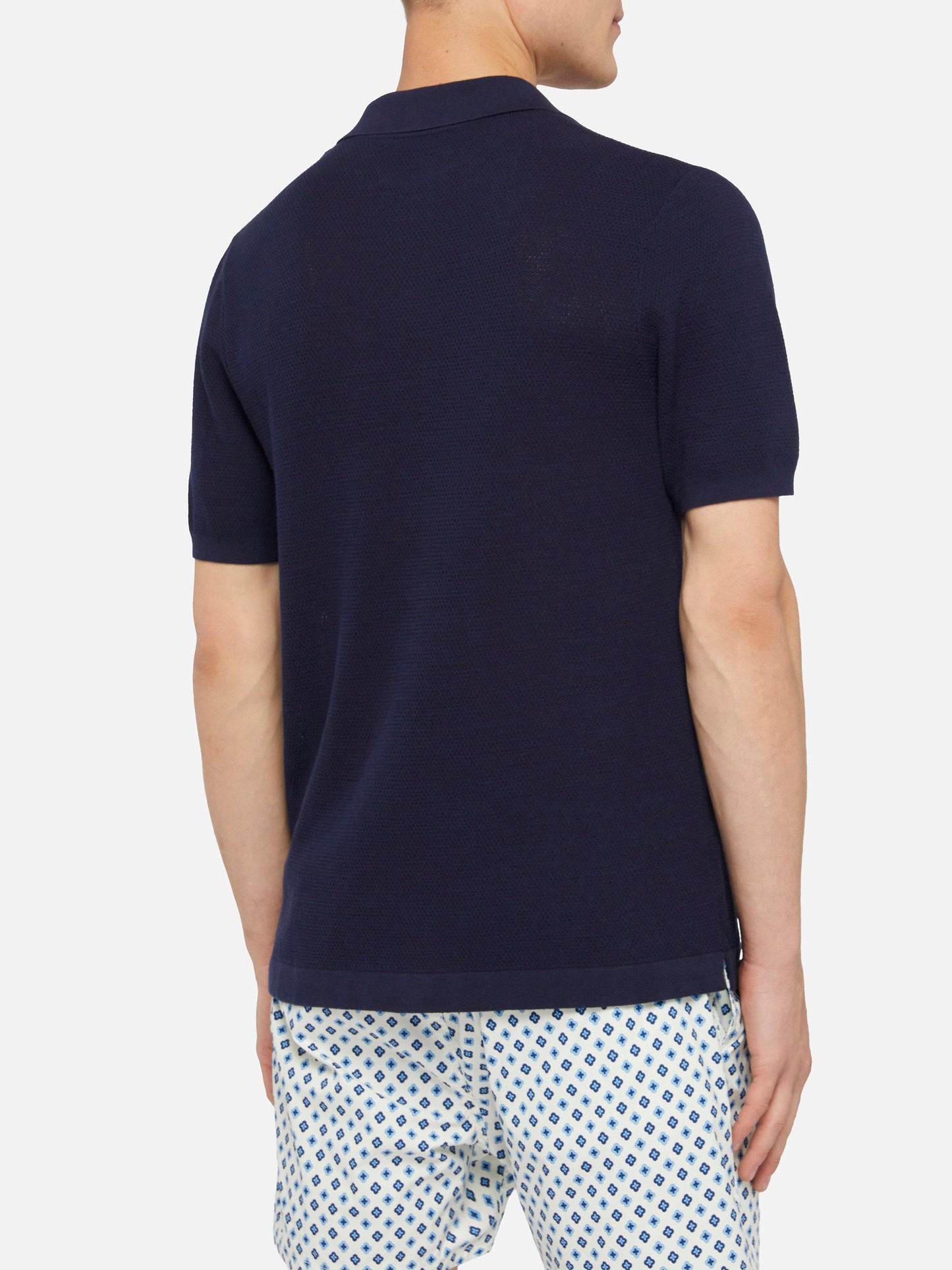 Sloan navy blue mesh buttonless knitted polo shirt