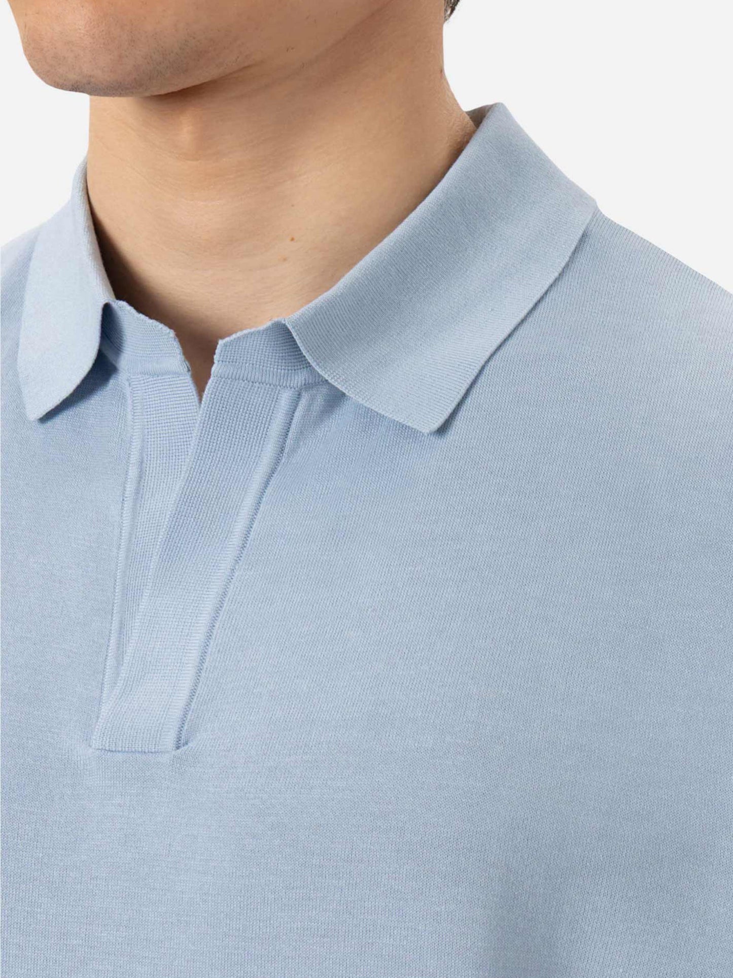 Sloan light blue silk cotton knitted polo shirt