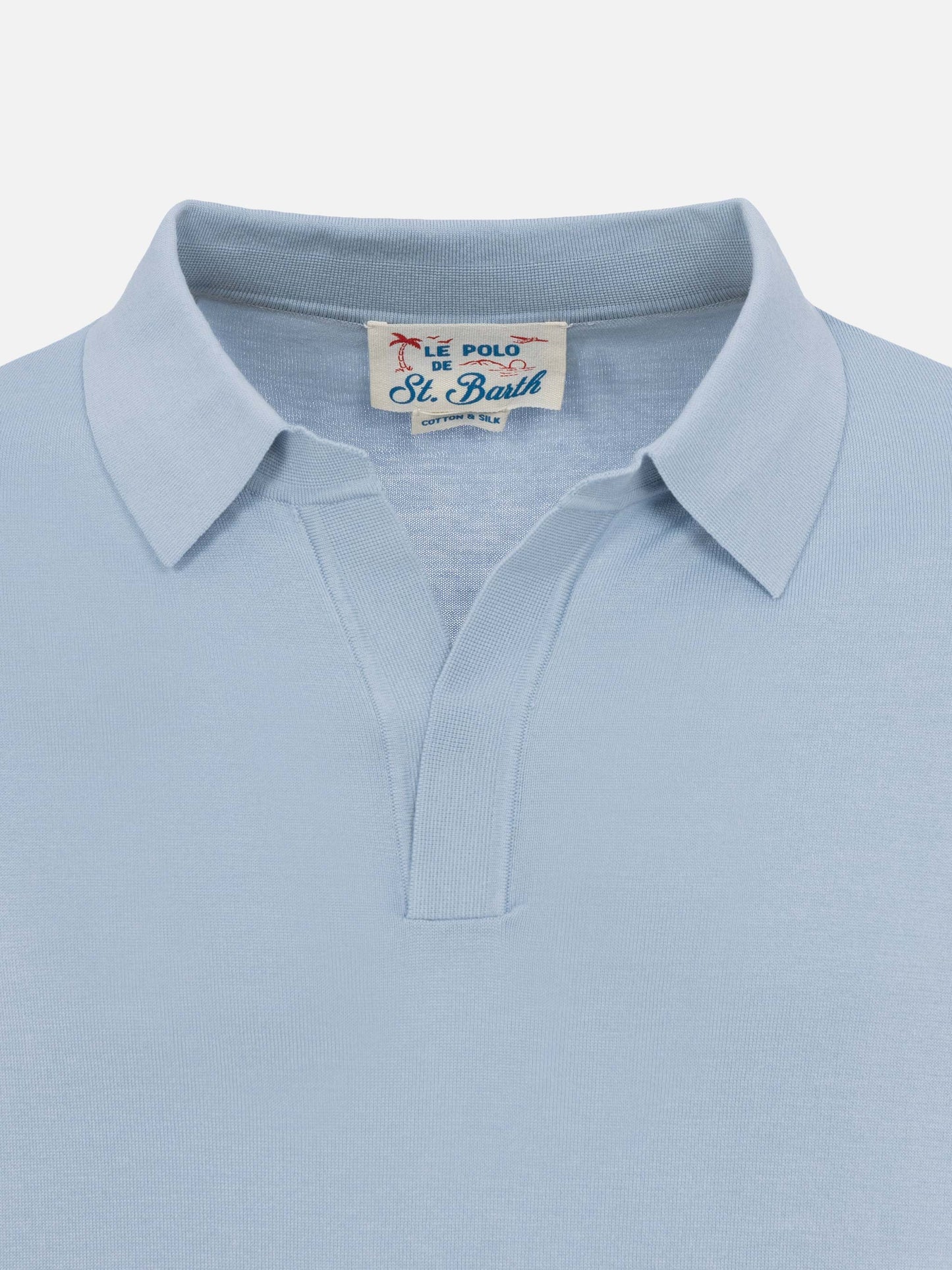 Sloan light blue silk cotton knitted polo shirt