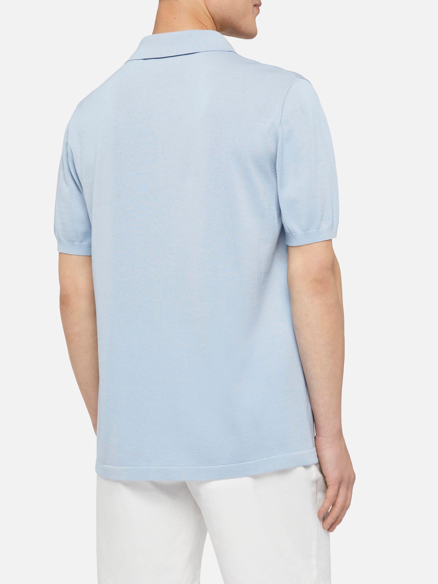 Sloan light blue silk cotton knitted polo shirt