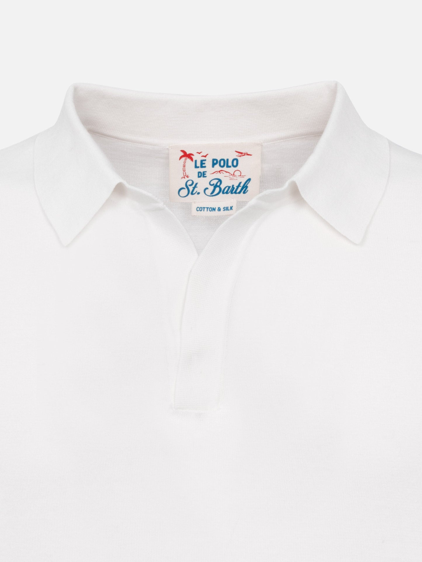 Sloan white silk cotton knitted polo shirt