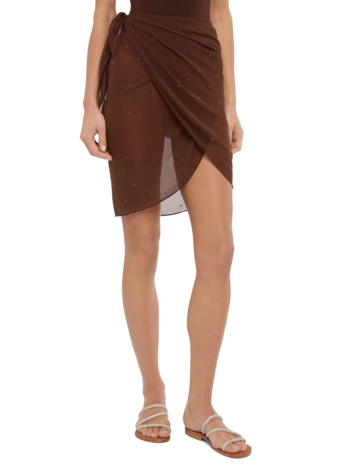 Sery short brown georgette pareo with rhinestone embellishment