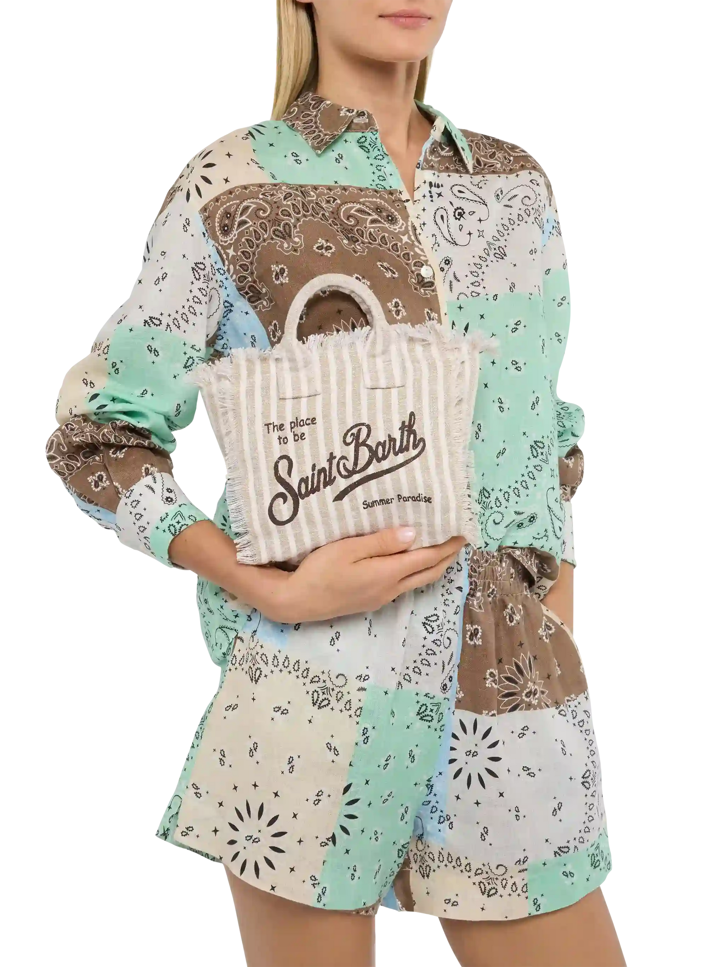 Mini Vanity Linen bag with striped print