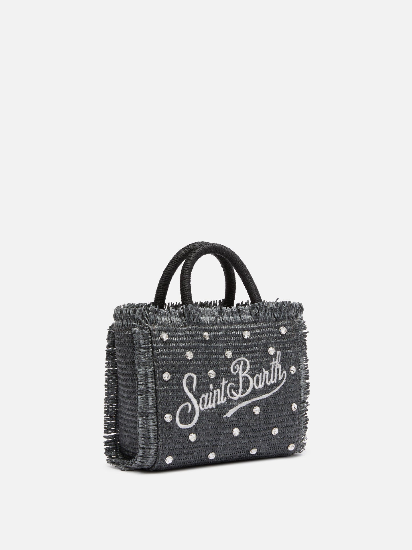 Black Mini Vanity Straw bag with rhinestone embellishment - MC2 Saint Barth