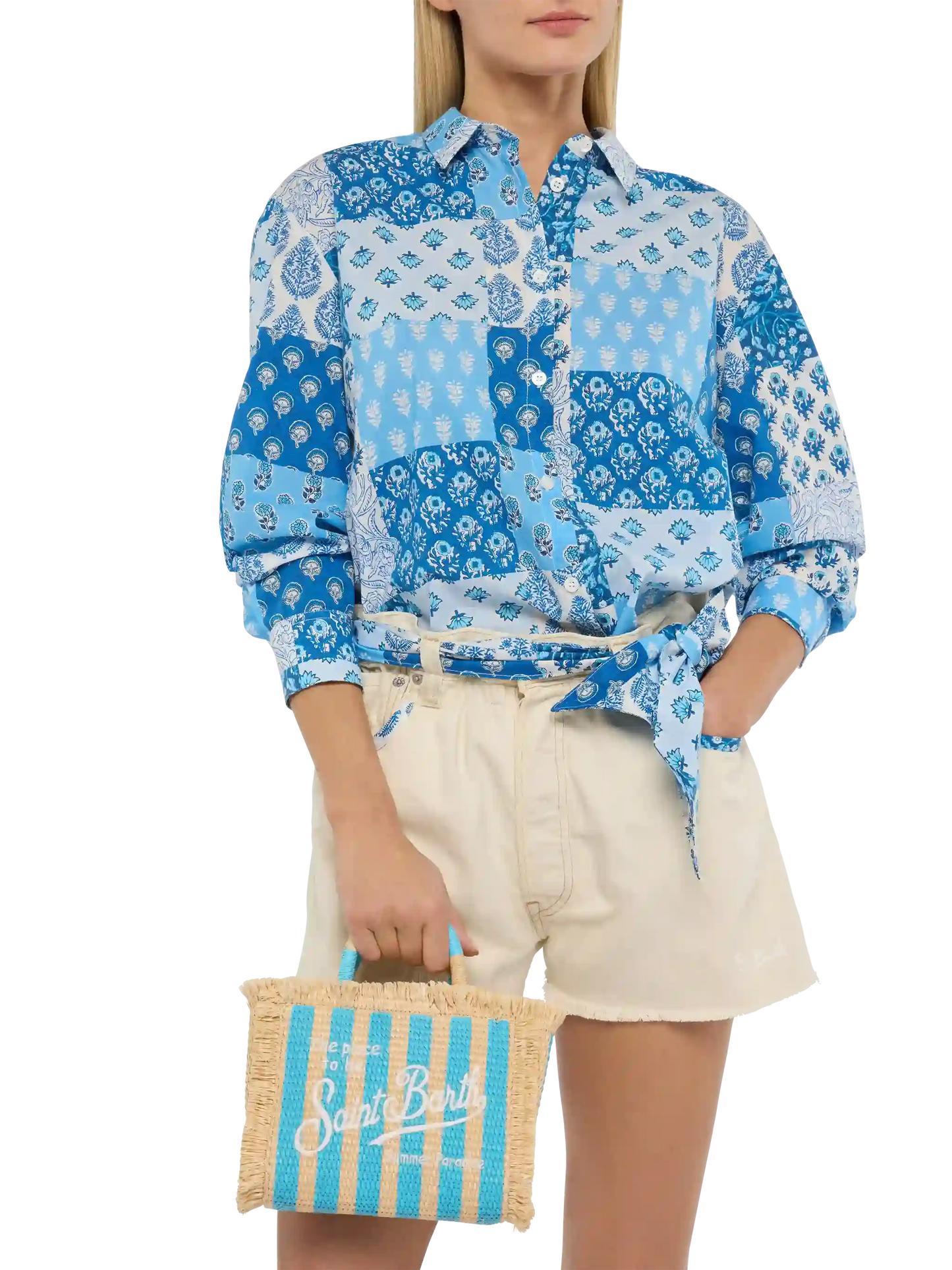 Mini Vanity Straw effect bag with striped print