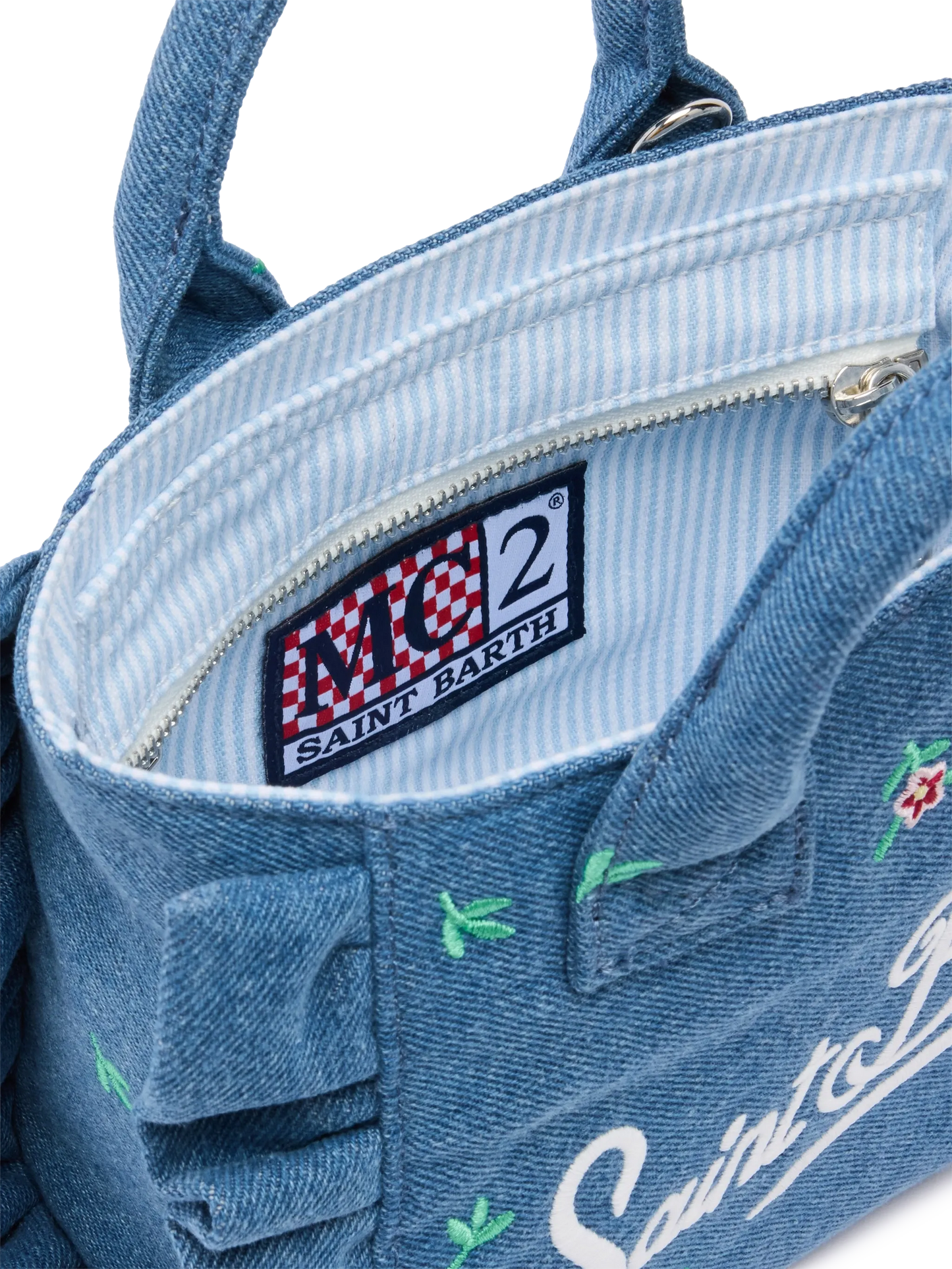 Mini Vanity Volant bag with Saint Barth logo and flower embroidery