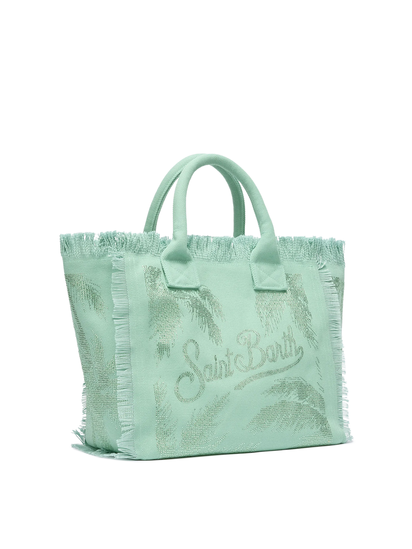 Sage green cotton canvas Vanity tote bag with palm rhinestone embellishment