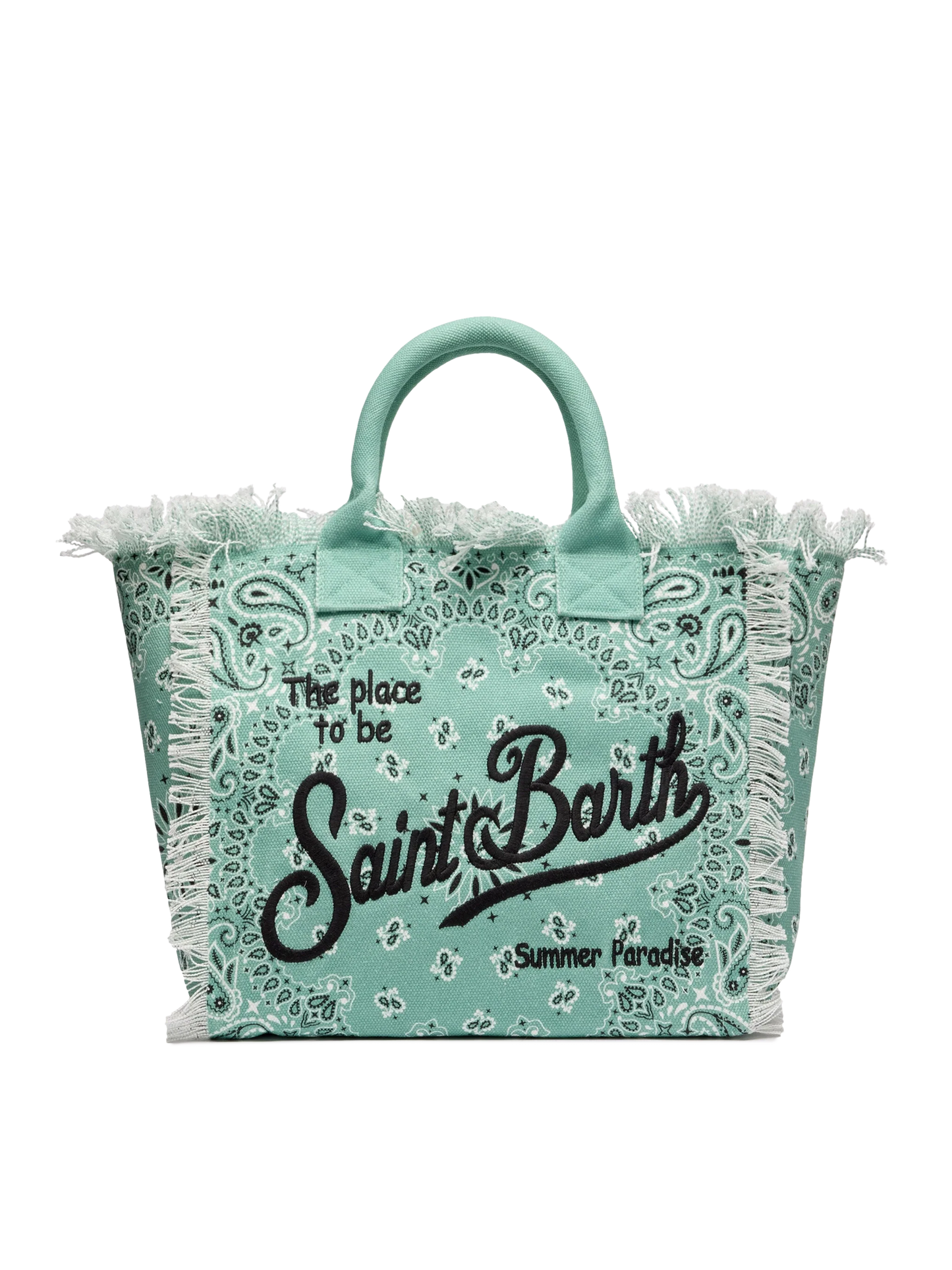 Sage green cotton canvas Vanity tote bag with badanna print - MC2 Saint Barth