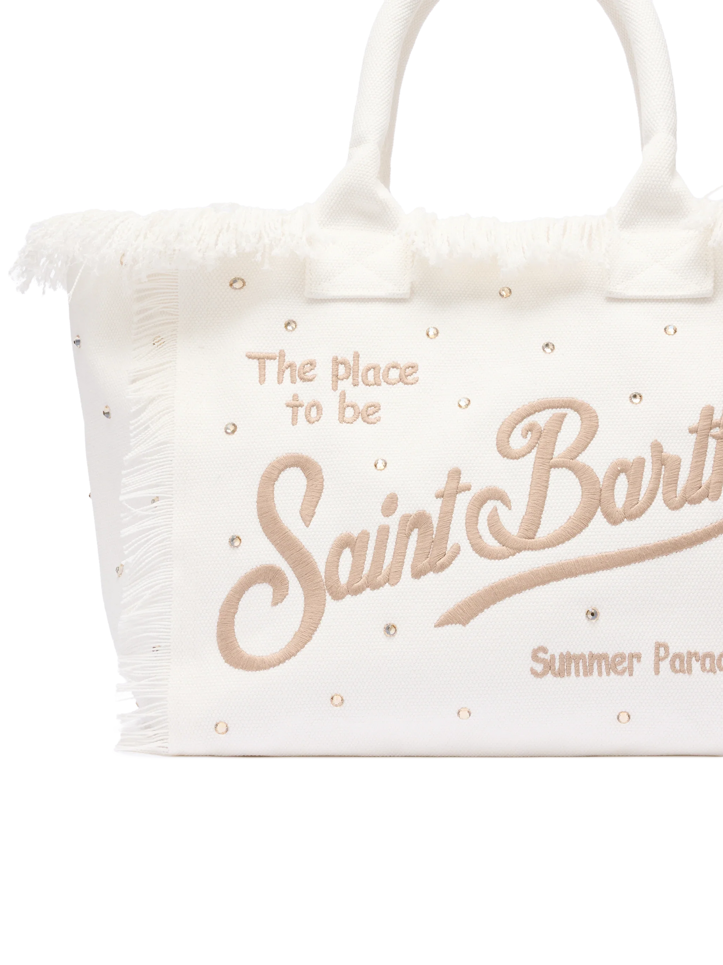 Off-white cotton canvas Vanity tote bag with stud embellishment - MC2 Saint Barth