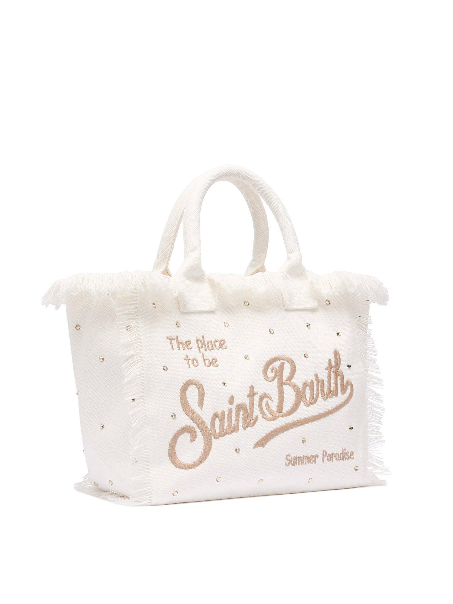 Off-white cotton canvas Vanity tote bag with stud embellishment - MC2 Saint Barth