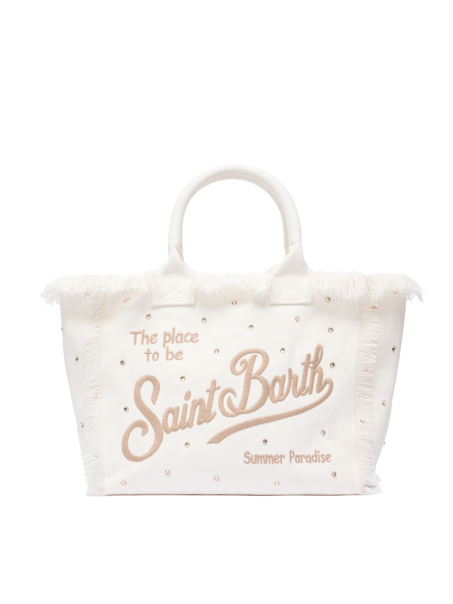 Off-white cotton canvas Vanity tote bag with stud embellishment - MC2 Saint Barth