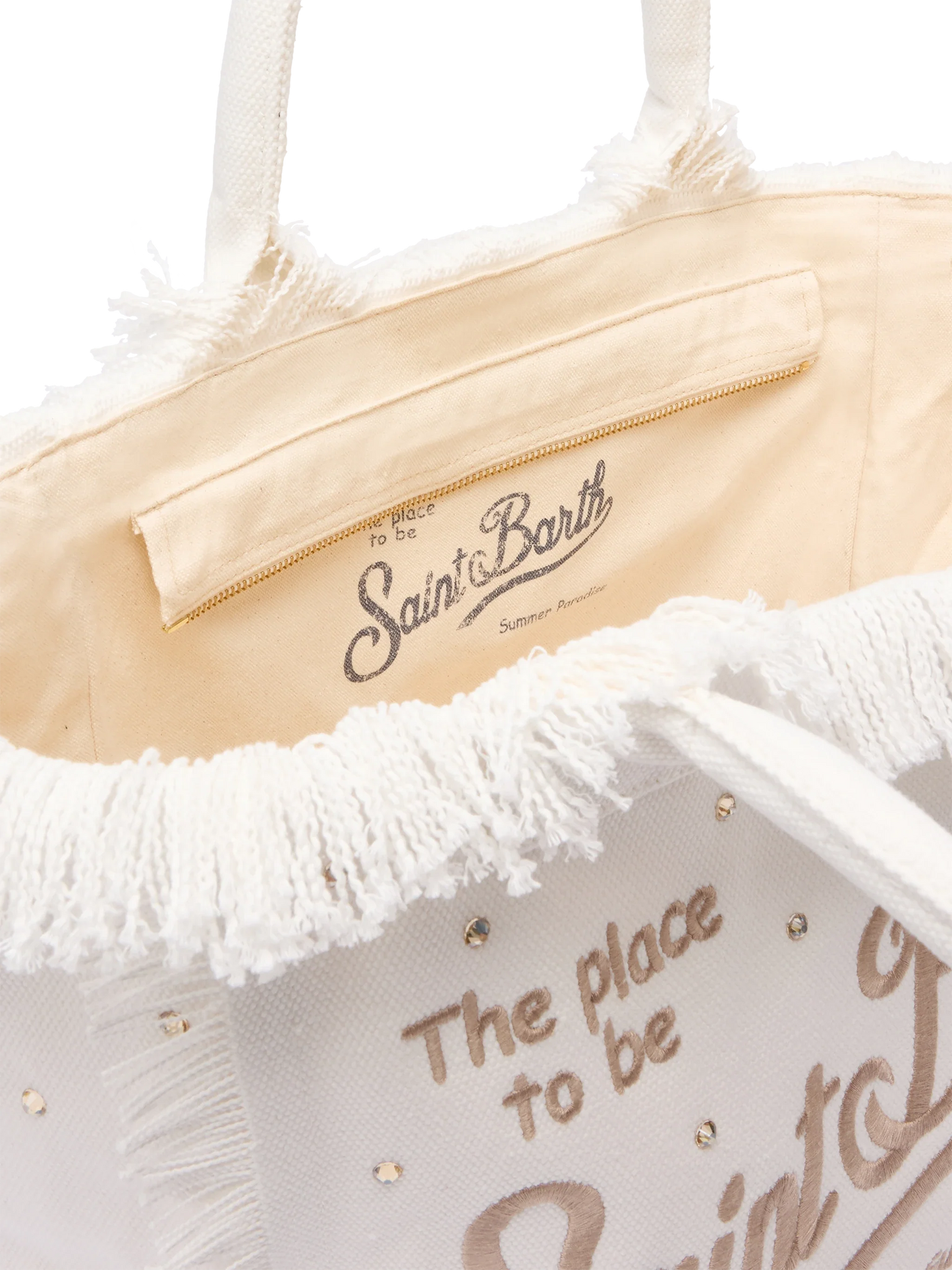 Off-white cotton canvas Vanity tote bag with stud embellishment - MC2 Saint Barth