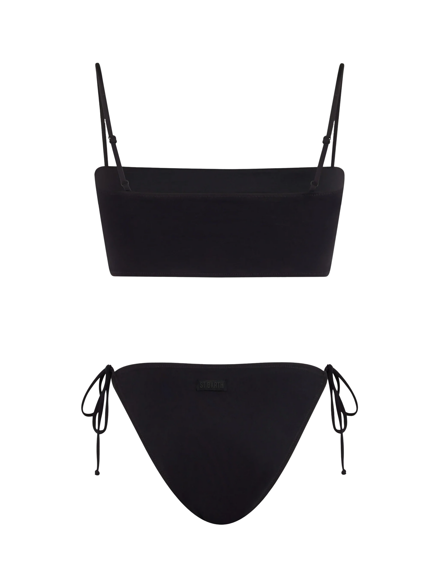 Woman black bandeau bikini with rhinestones