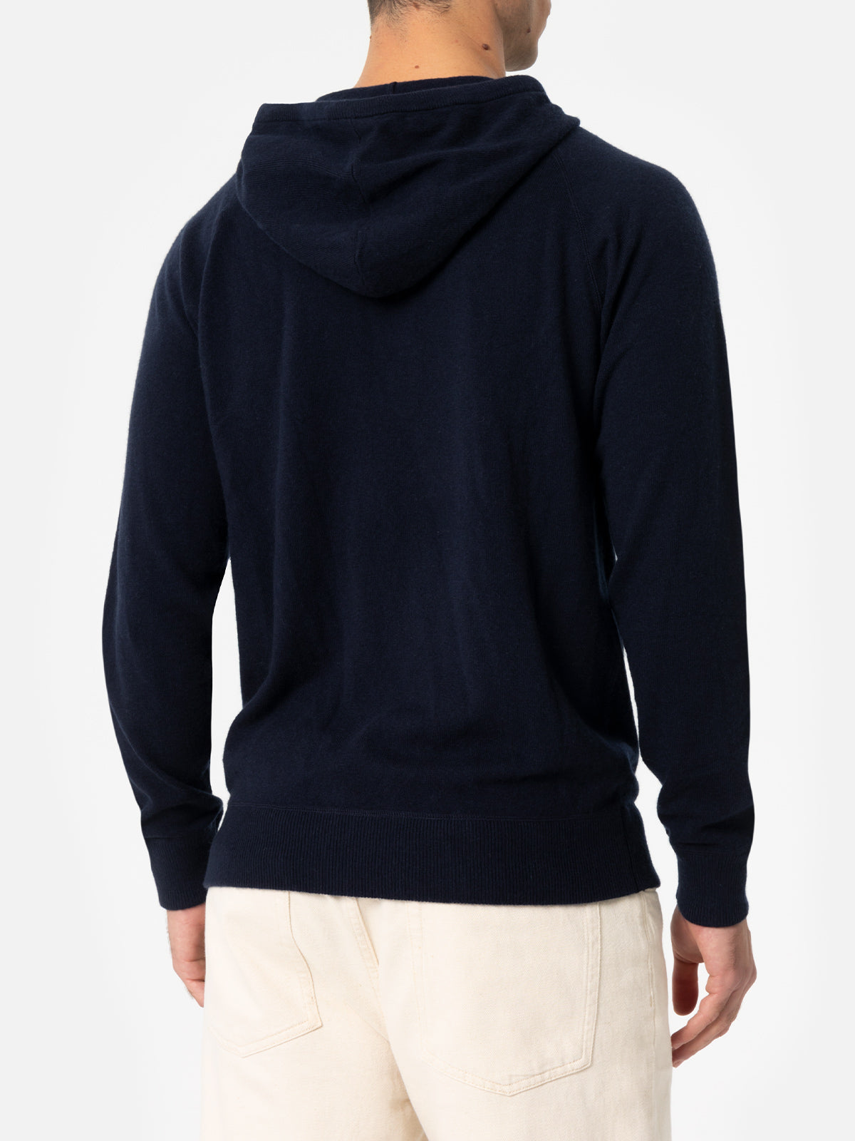 Man navy blue lambswool hooded sweater Mahony