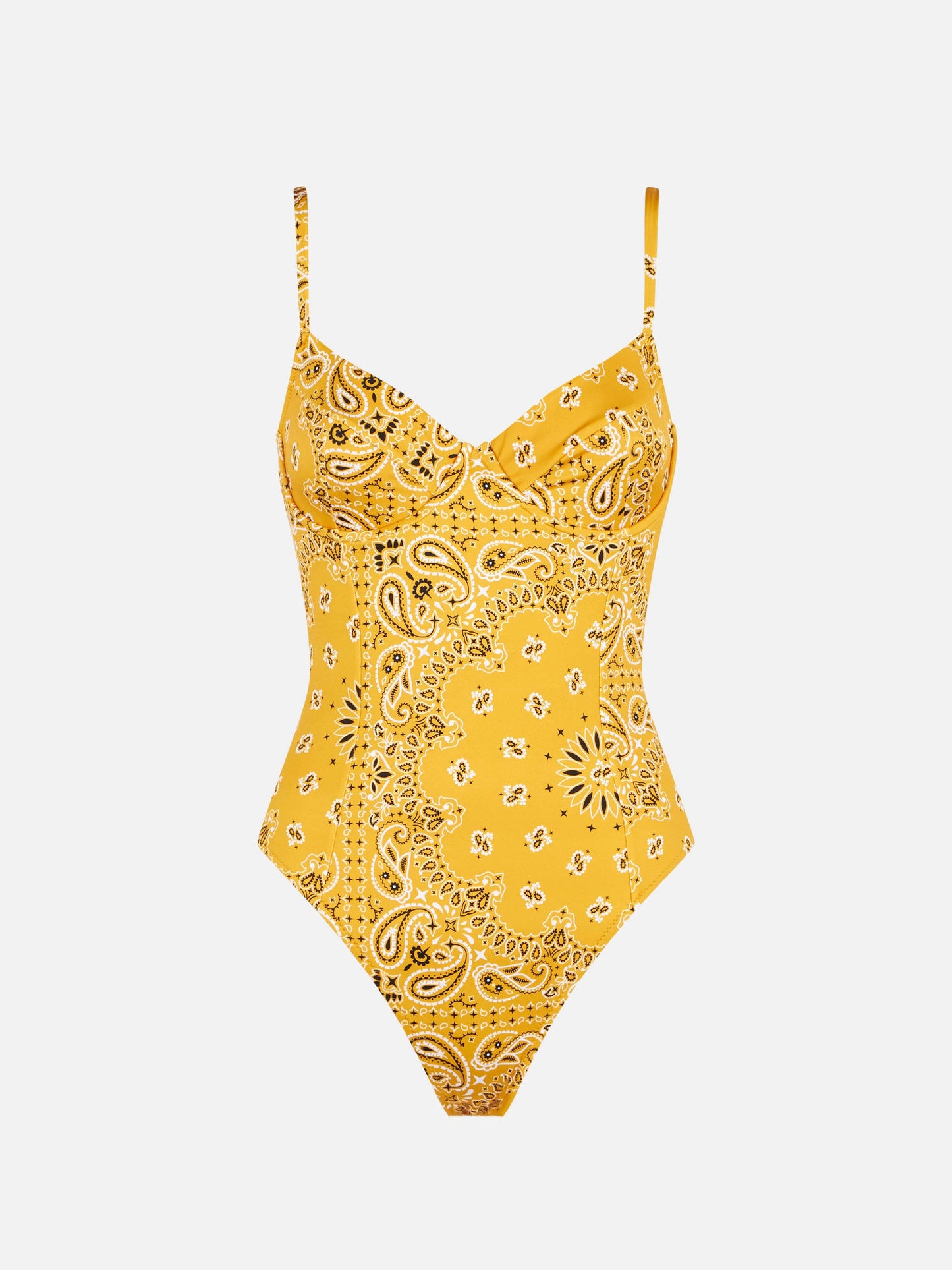 Woman underwire one piece swimsuit with bandanna print