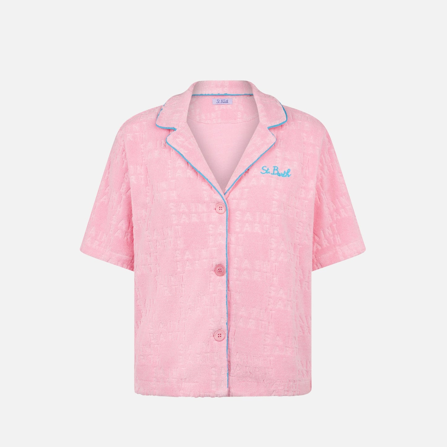 Woman terry embossed shirt with piping