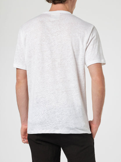 Man off-white linen jersey t-shirt Ecstasea with pocket