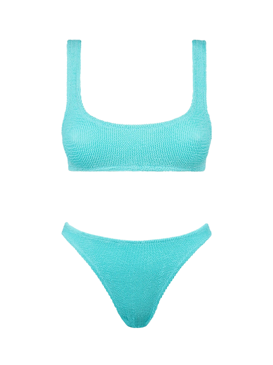 Woman water green crinkle bralette bikini