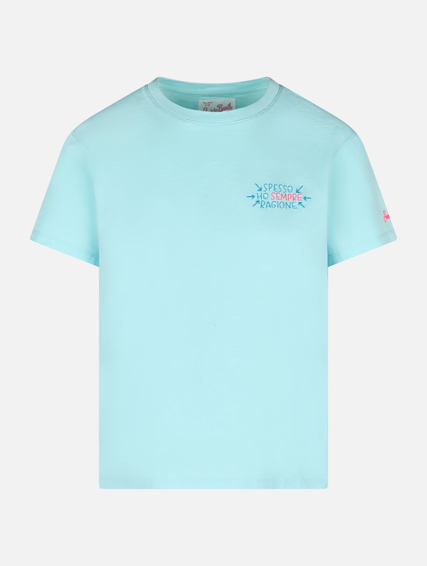 Woman cotton jersey crewneck t-shirt Emilie with Spesso ho Sempre Ragione embroidery | INSULTI LUMINOSI SPECIAL EDITION