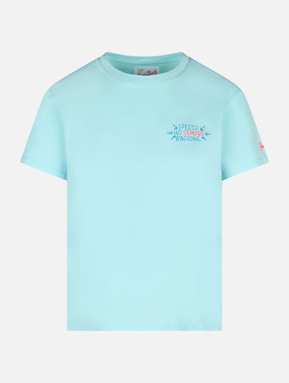 Woman cotton jersey crewneck t-shirt Emilie with Spesso ho Sempre Ragione embroidery | INSULTI LUMINOSI SPECIAL EDITION