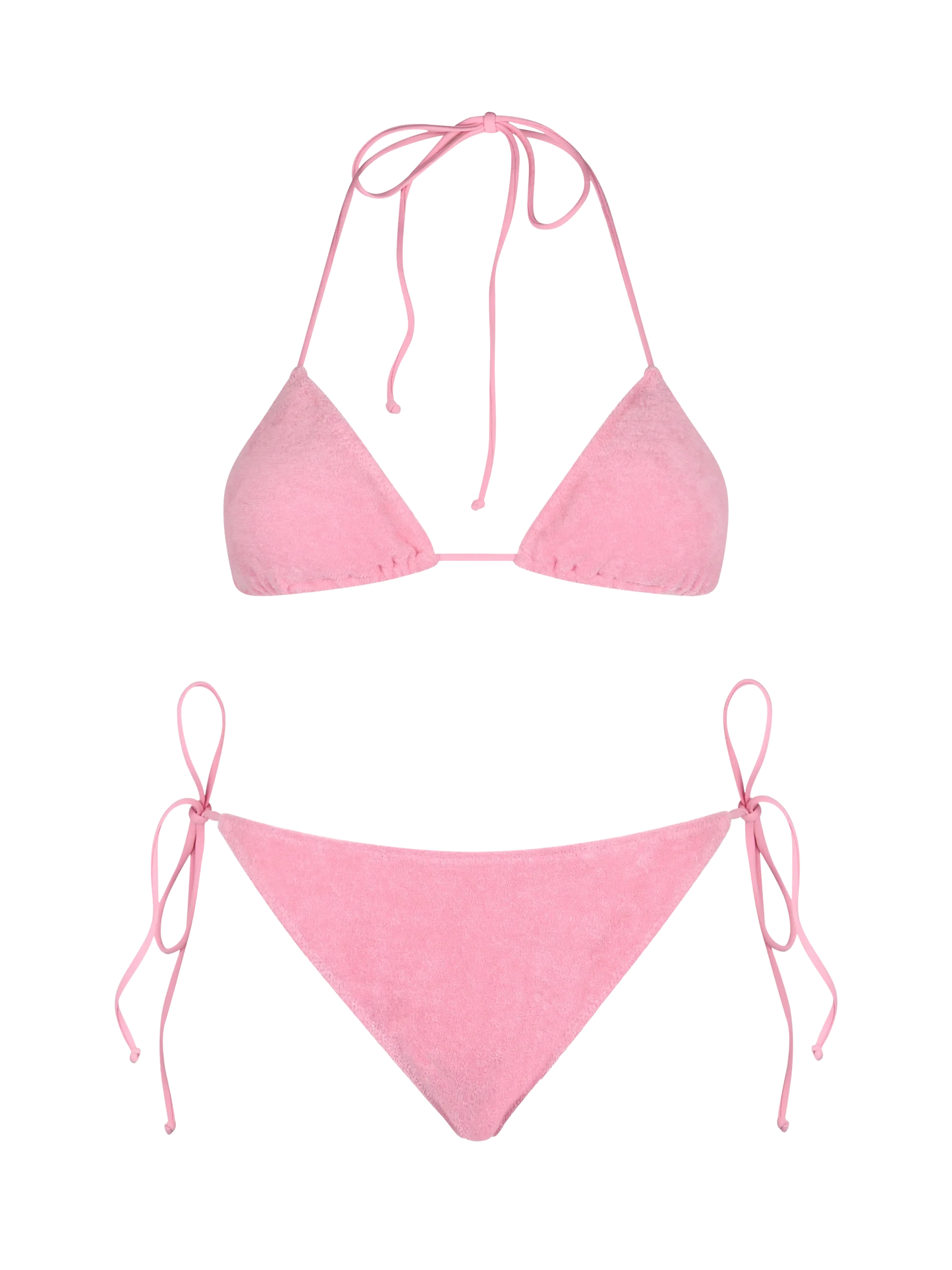 Woman pink terry triangle bikini Leah Virgo
