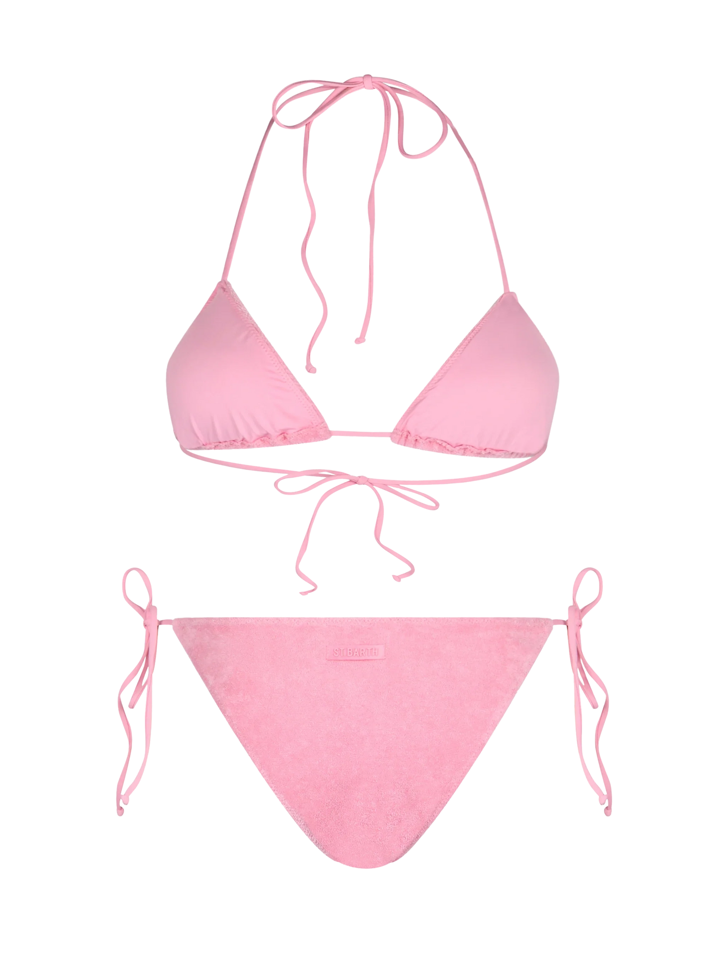 Woman pink terry triangle bikini Leah Virgo