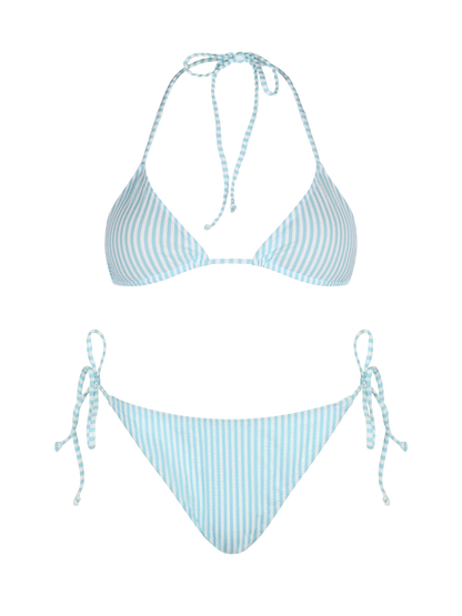 Woman seersucker striped triangle bikini Leah Virgo