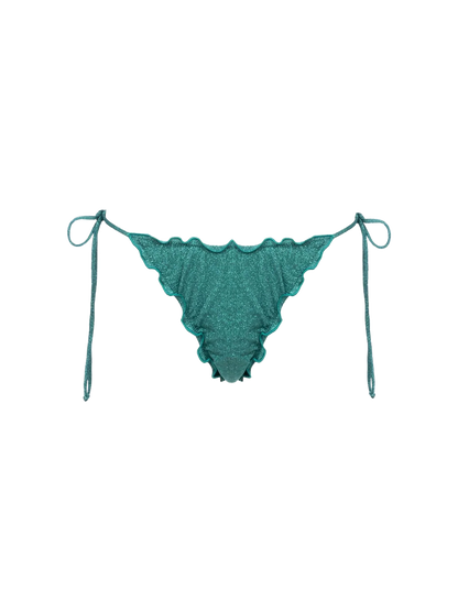 Woman teal lurex cheeky swim briefs Miami