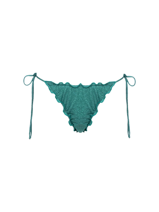 Woman teal lurex cheeky swim briefs Miami