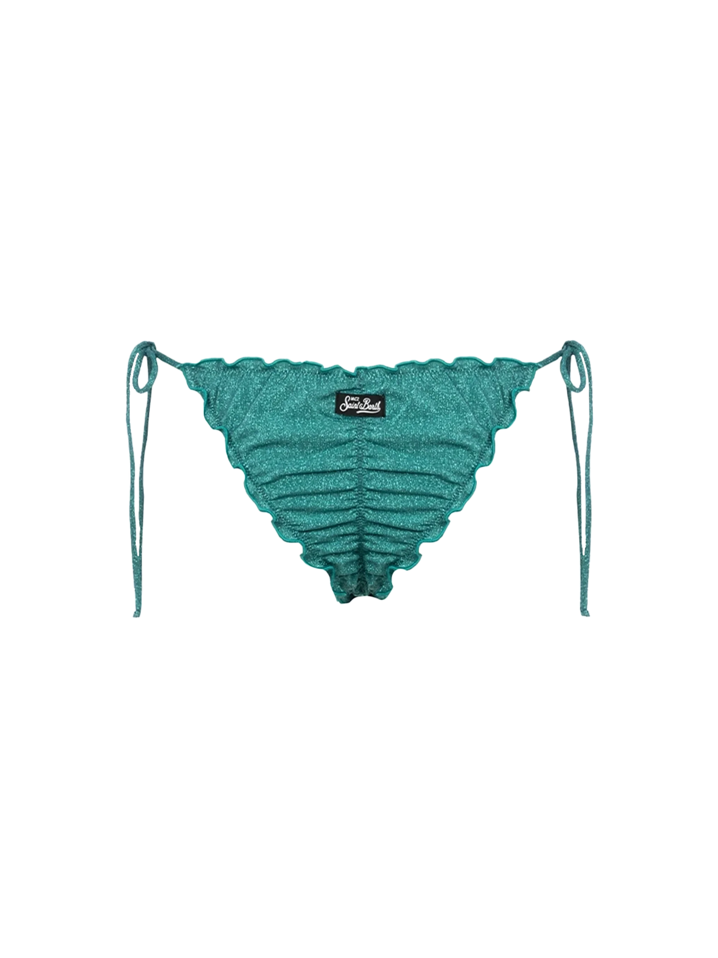 Woman teal lurex cheeky swim briefs Miami