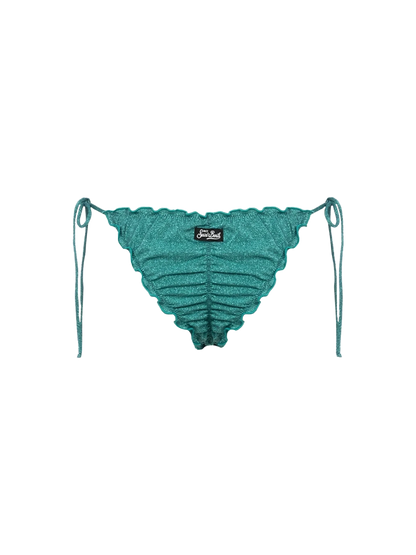 Woman teal lurex cheeky swim briefs Miami