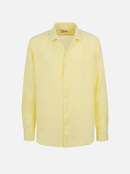 Man pale yellow linen shirt Pamplona