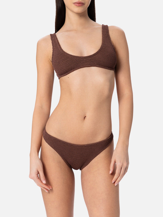 Woman brown crinkle bralette bikini Pamy Naomi
