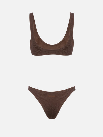 Woman brown crinkle bralette bikini Pamy Naomi