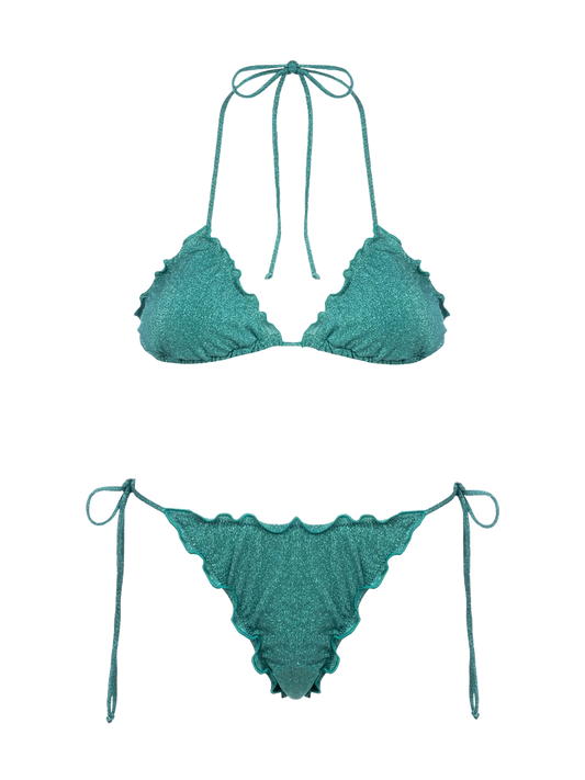 Woman teal lurex classic triangle bikini Sagittarius Miami