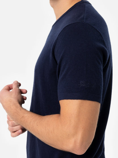 Man navy blue cashmere blend t-shirt Scott