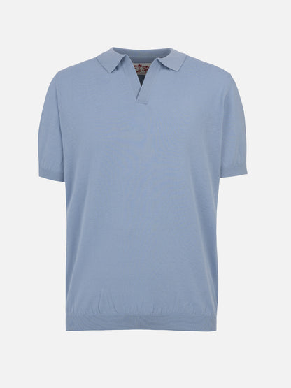 Sloan light blue buttonless knitted polo shirt