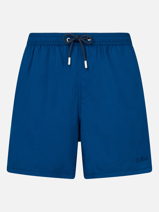 Patmos navy blue seersucker classic light swim shorts