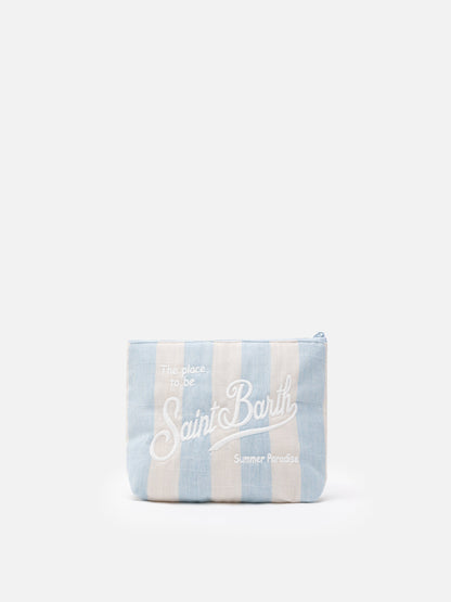 Aline Soft cotton linen pochette with striped print - MC2 Saint Barth