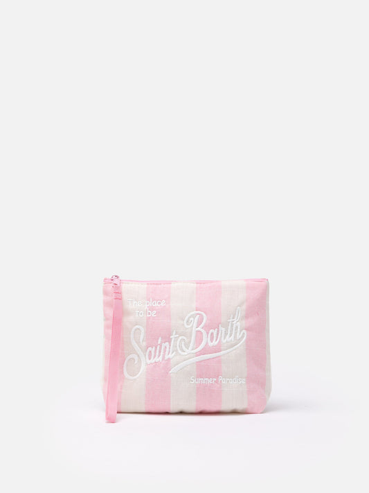Aline Soft cotton linen pochette with striped print - MC2 Saint Barth