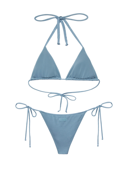Marielle avio blue classic swim briefs with rhinestone embellishment - Annabelle riangle top swimsuit with rhinestones