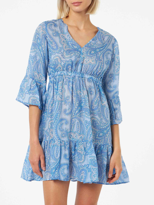 Woman linen paisly short dress April