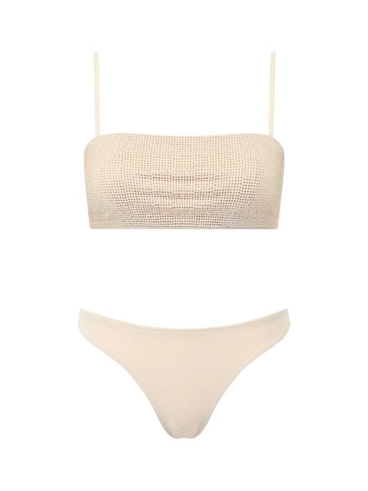 Woman beige bandeau bikini Athena Naomi with rhinestones