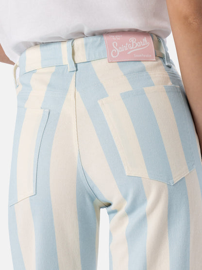 Woman light blue striped print denim Belleville