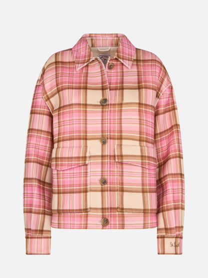 Woman wool overshirt Bonnibell with pink tartan print
